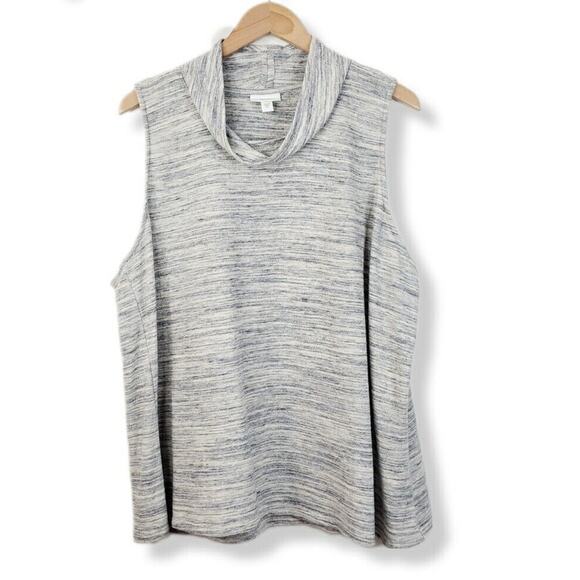 PURE J Jill Knit Top XL Blue Ivory Sleeveless Textured Cowl Neck Lagenlook Beach - Picture 8 of 8